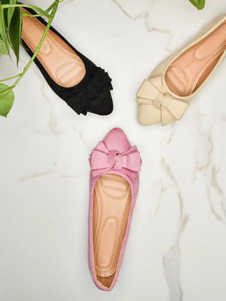 Women Bow Tie Pointy Toe Ballet Flats