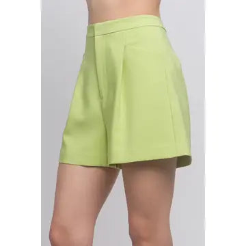 Pleated Waist Woven Shorts w/ Pockets