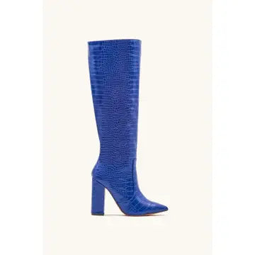 Women's Block Heel Knee High Croc Effect Long Boot
