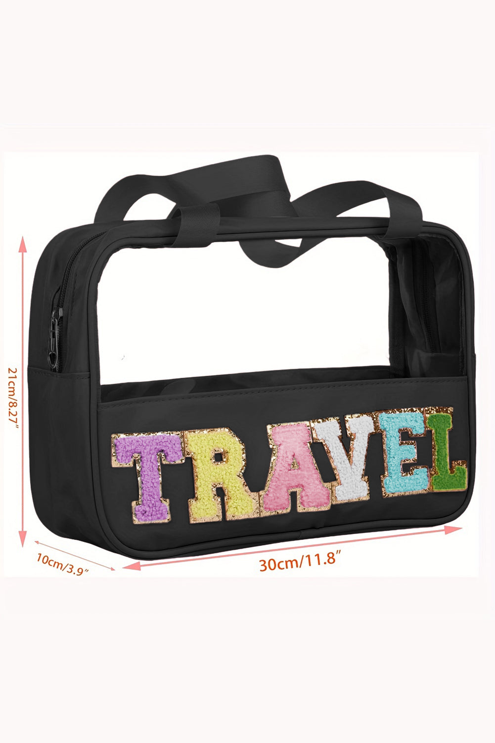 Parchment TRAVEL Letter Print Clear PVC Makeup Bag