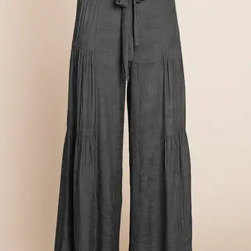 Tie Front Ruched Waist Back Pants