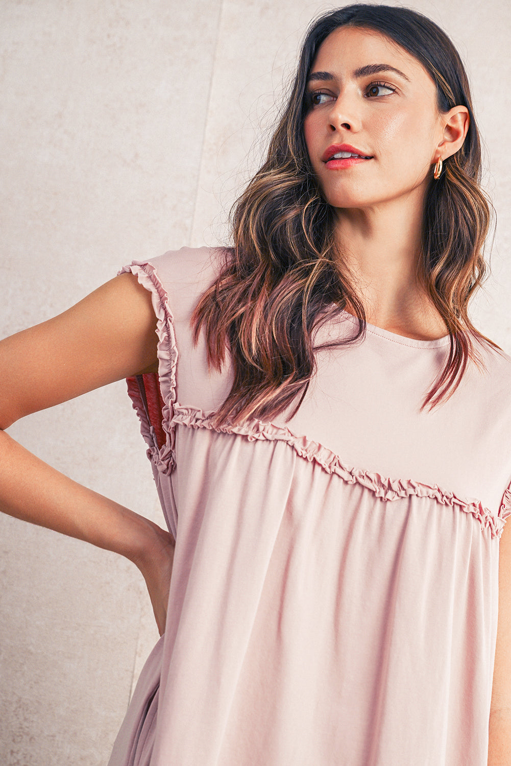 Mint Green Frilled Trim Crewneck Loose Fit Mini Dress