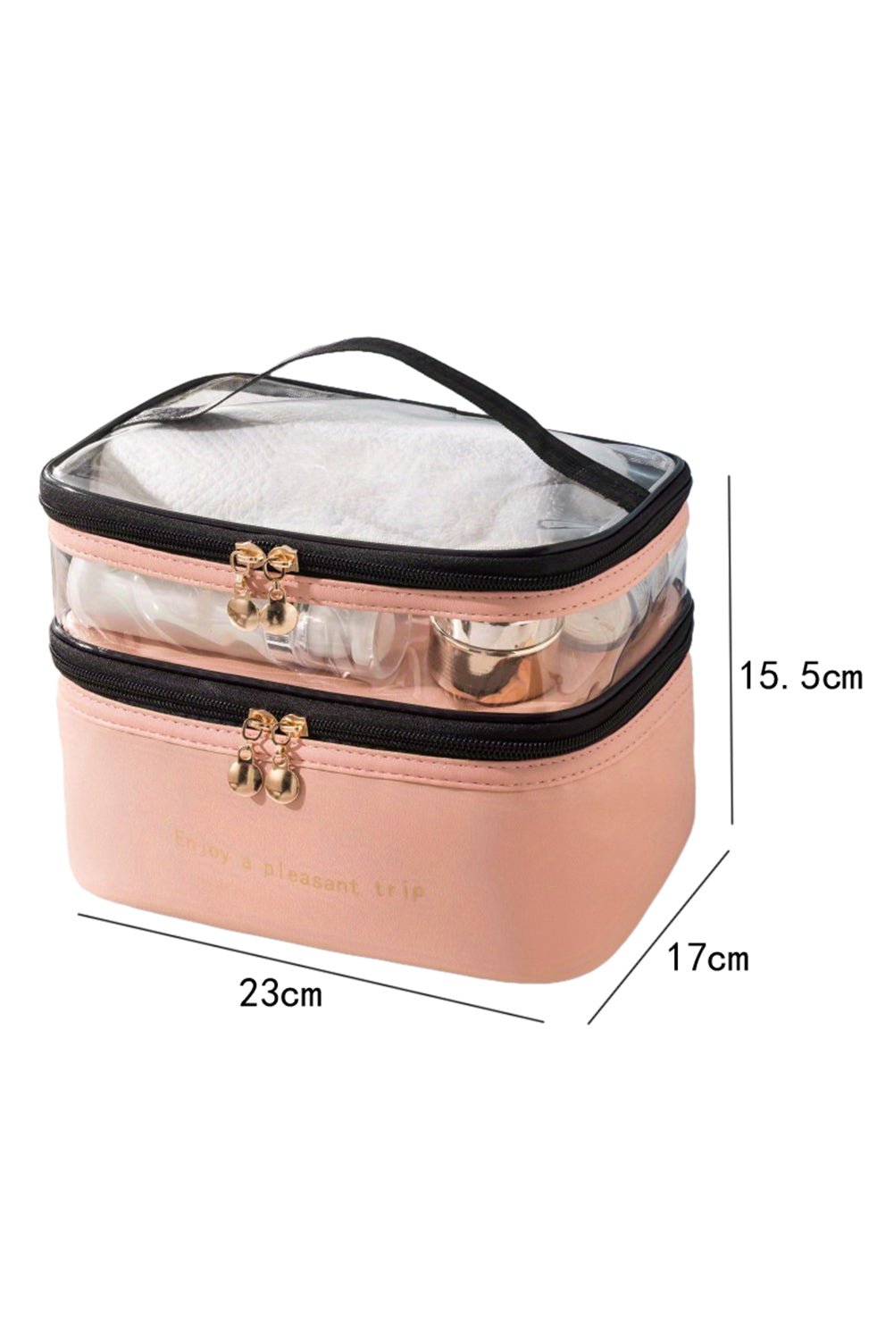 Pink Waterproof PVC Double Layer PU Cosmetic Bag