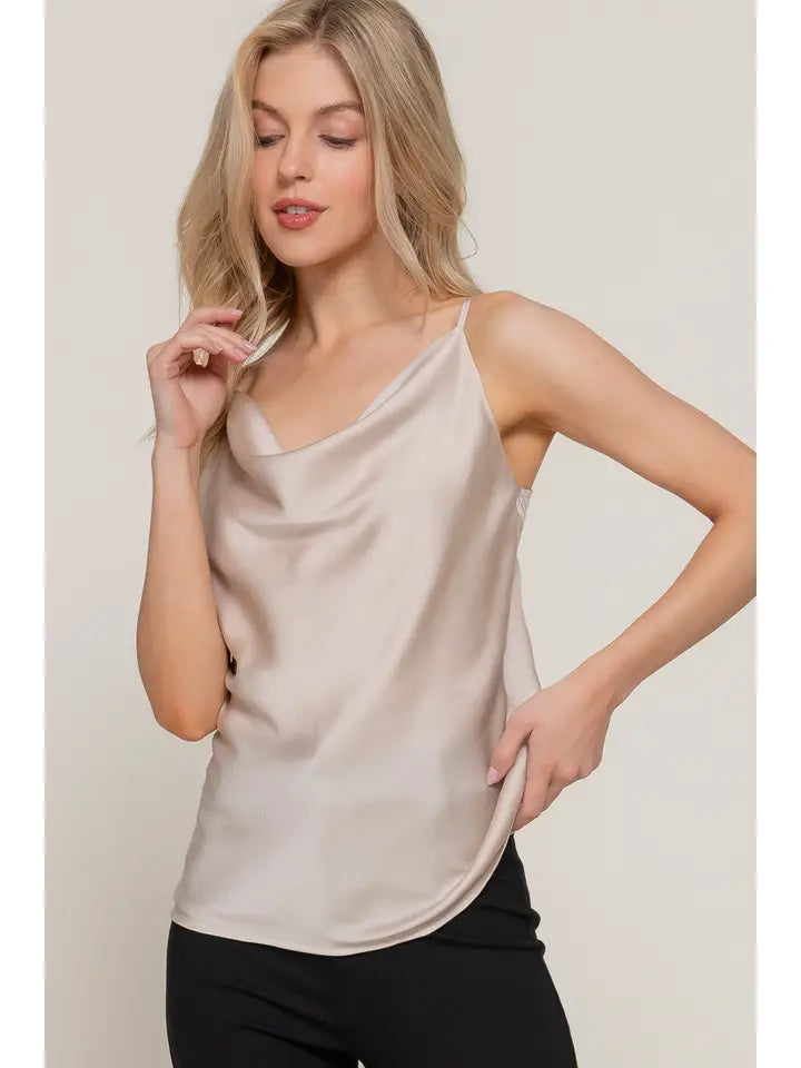 Slim Fit Cowl Neck Satin Cami Top