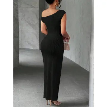 Textured Single Shoulder Maxi Dress