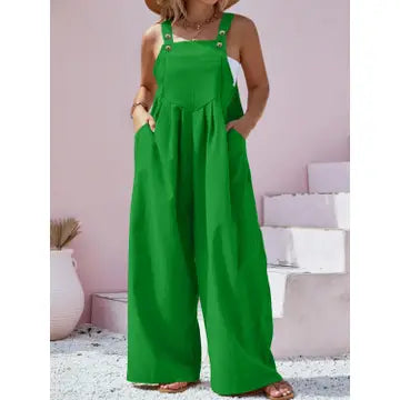 Plus Size Square Neck Wide Leg Overalls