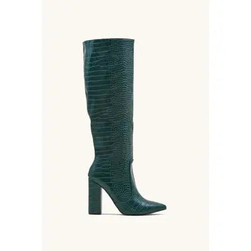 Women's Block Heel Knee High Croc Effect Long Boot