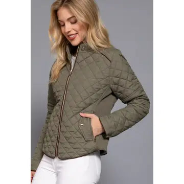 Suede Piping Detail Rib Quilted Padding Jacket