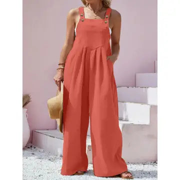 Plus Size Square Neck Wide Leg Overalls