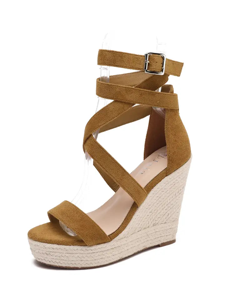 Platform Wedge Sandals with Crisscross Straps