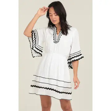 Kimono Sleeves V Neck Elastic Waist Dress