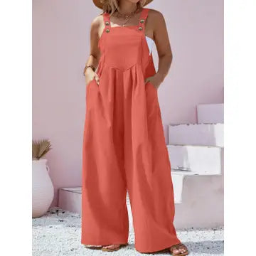 Plus Size Square Neck Wide Leg Overalls