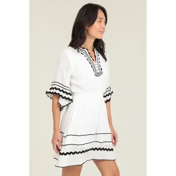 Kimono Sleeves V Neck Elastic Waist Dress