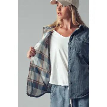 Plaid Lined Corduroy Flannel Shacket