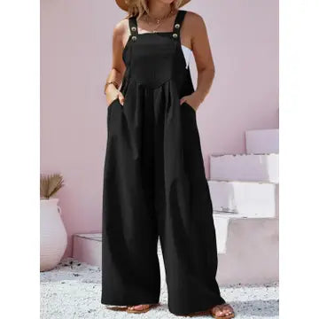 Plus Size Square Neck Wide Leg Overalls