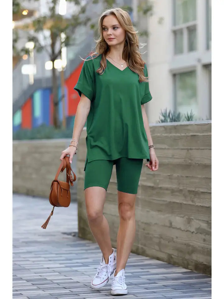 Hi Low Hem Top & Biker Shorts 2pc Set