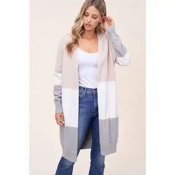Block Long Cardigan Sweater