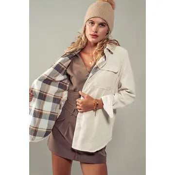 Plaid Lined Corduroy Flannel Shacket