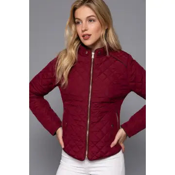 Suede Piping Detail Rib Quilted Padding Jacket