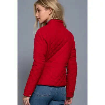 Suede Piping Detail Rib Quilted Padding Jacket