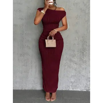 Textured Single Shoulder Maxi Dress