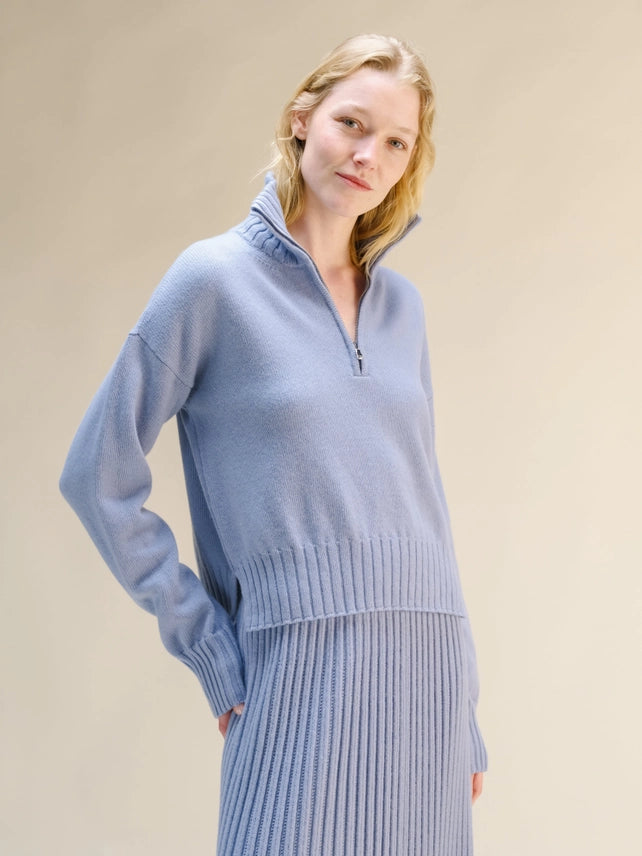 Maglione Corto A Collo Alto Con Zip in Misto Cashmere