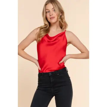 Slim Fit Cowl Neck Satin Cami Top