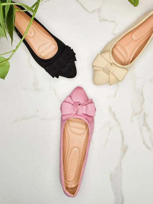 Women Bow Tie Pointy Toe Ballet Flats