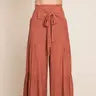 Tie Front Ruched Waist Back Pants