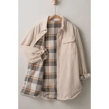 Plaid Lined Corduroy Flannel Shacket