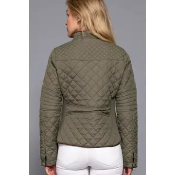 Suede Piping Detail Rib Quilted Padding Jacket