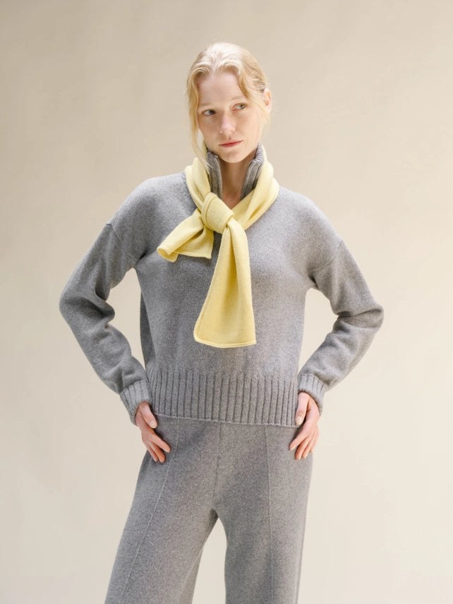 Maglione Corto A Collo Alto Con Zip in Misto Cashmere