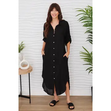 Midi-Length Linen Dress