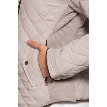 Suede Piping Detail Rib Quilted Padding Jacket