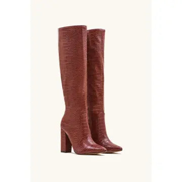 Women's Block Heel Knee High Croc Effect Long Boot