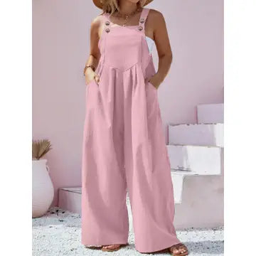 Plus Size Square Neck Wide Leg Overalls