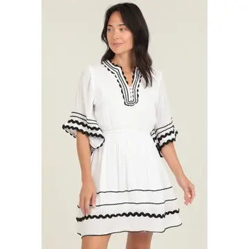 Kimono Sleeves V Neck Elastic Waist Dress