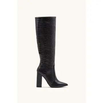 Women's Block Heel Knee High Croc Effect Long Boot