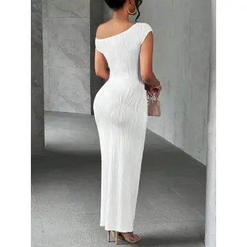 Textured Single Shoulder Maxi Dress