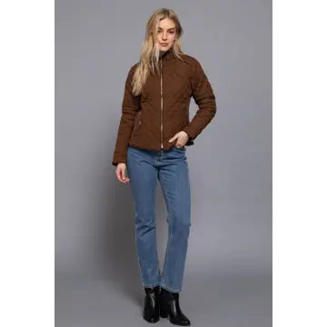 Suede Piping Detail Rib Quilted Padding Jacket