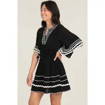 Kimono Sleeves V Neck Elastic Waist Dress