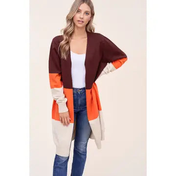 Block Long Cardigan Sweater