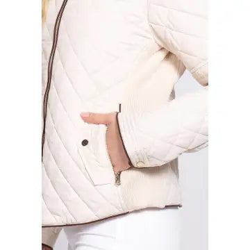 Suede Piping Detail Rib Quilted Padding Jacket