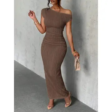 Textured Single Shoulder Maxi Dress