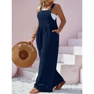 Plus Size Square Neck Wide Leg Overalls