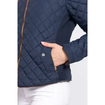 Suede Piping Detail Rib Quilted Padding Jacket