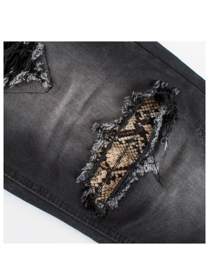 Black Skinny Jean with Python Patch