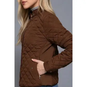 Suede Piping Detail Rib Quilted Padding Jacket