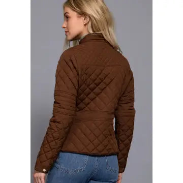 Suede Piping Detail Rib Quilted Padding Jacket
