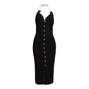 Contrast Collar Midi Dress